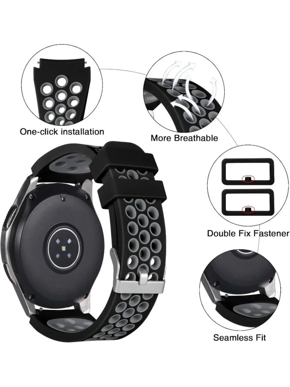 Unisex Black Grey Analog Compatible Frontier Soft Silicone Samsung Galaxy Watch